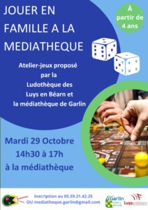 ATELIER JEUX DE SOCIETES A LA MEDIATHEQUE