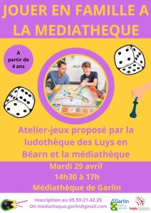 Jouer en famille, à la médiathèque, avec la Ludothèque des Luys en Béarn